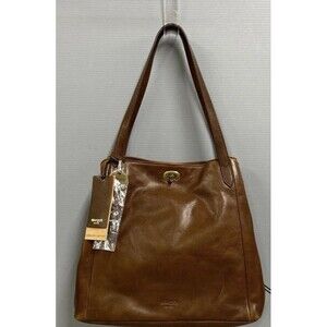 Margot New York Marcy Tote in Cognac 100% Genuine Leather Shoulder Bag Brown